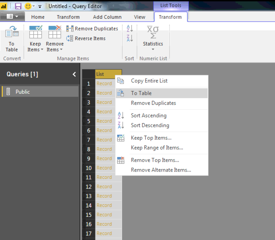 Power BI - convert to table